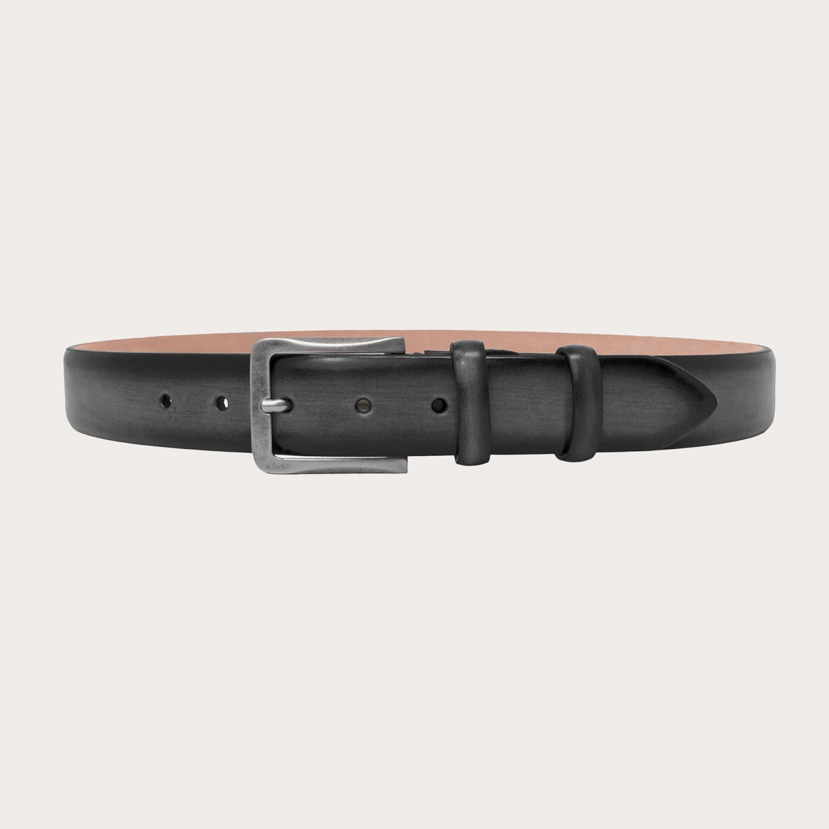 Elegante cinturón clásico en piel pulida y sombreada a mano, negro