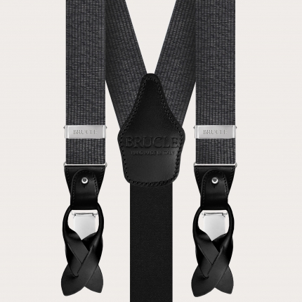 Suspenders and bow tie set in bright black and silver melange silk