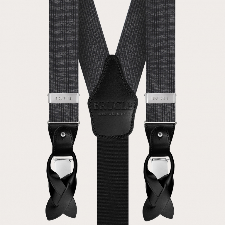Set bretelle e cravatta in luminosa seta melange nero e argento