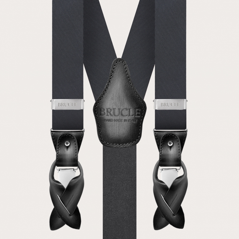 Set bretelle e cravatta in seta grigio antracite