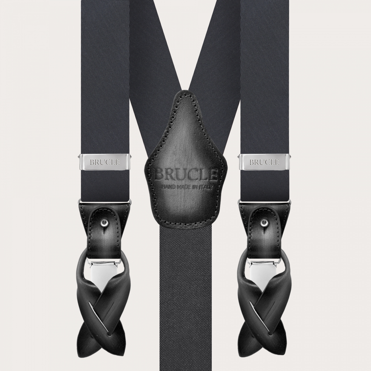 BRUCLE Suspenders and necktie set in charcoal grey silk