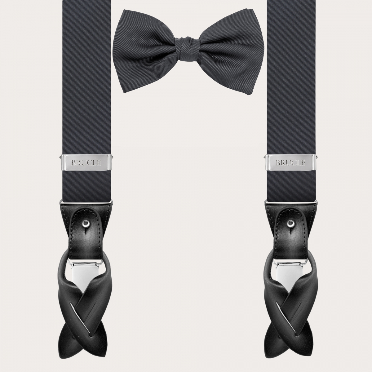 BRUCLE Ensemble bretelles et nœud papillon en soie gris anthracite