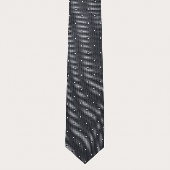 BRUCLE Conjunto de tirantes y corbata en seda de lunares gris