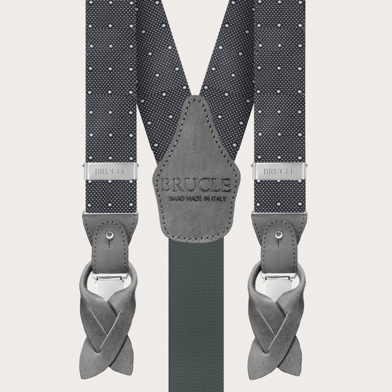 Hosenträger und Krawatte aus grau gepunkteter Seide