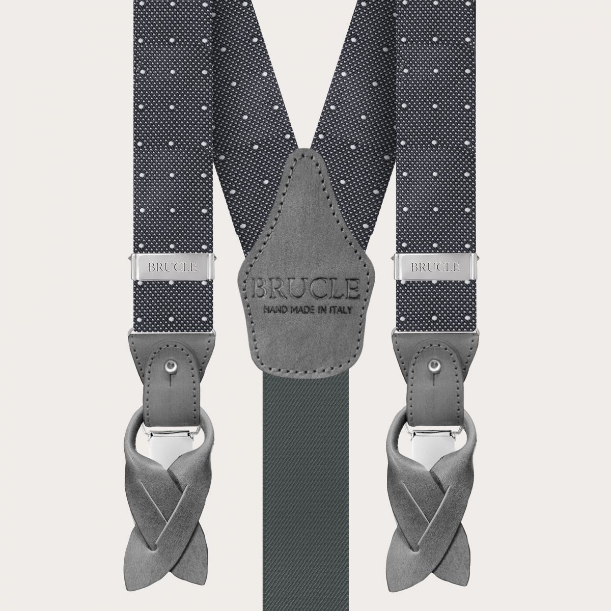 BRUCLE Suspenders and necktie set in grey dotted silk