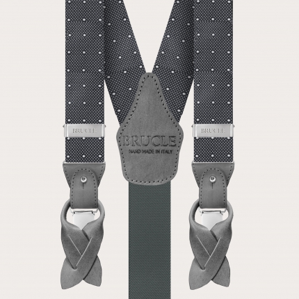 Suspenders and bow tie set in grey dotted silk