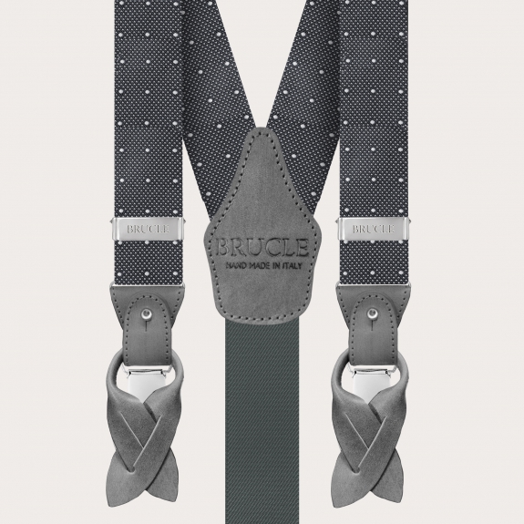 BRUCLE Suspenders and bow tie set in grey dotted silk