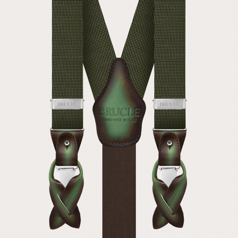 Conjunto de tirantes y corbata de seda verde con estampado de puntos