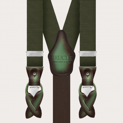 Suspenders and necktie set in dotted pattern green silk