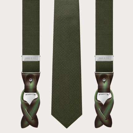 Set bretelle e cravatta in seta verde puntaspillo