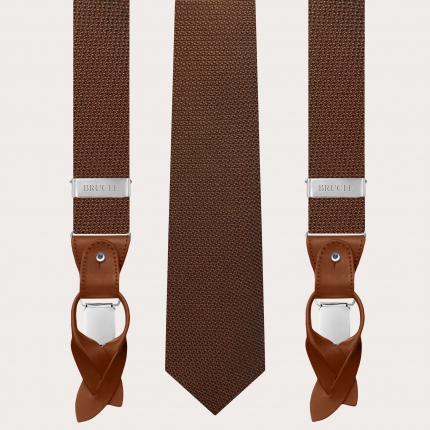 Coordinated suspenders and necktie in grenadine silk, bronze