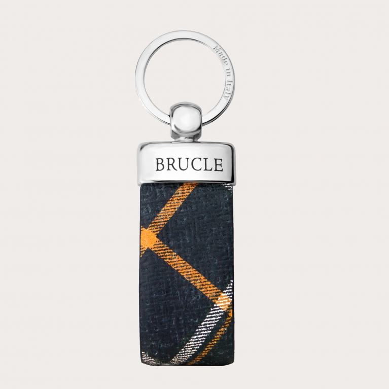 Keychain in genuine leather with green yellow tartan print
