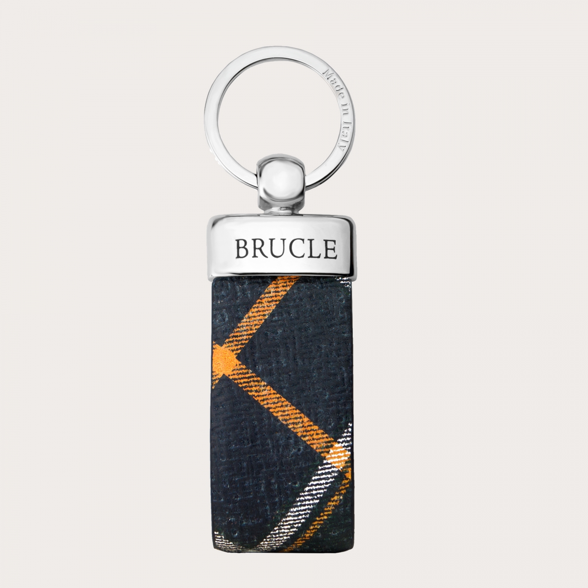 BRUCLE Keychain in genuine leather with green yellow tartan print