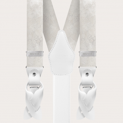 Hosenträger und Krawattenset aus feiner weißer Jacquard-Seide