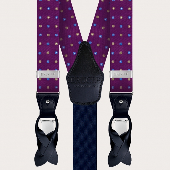 BRUCLE Matching suspenders and necktie in purple floral silk