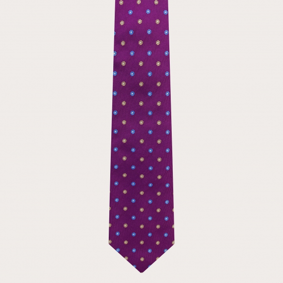 BRUCLE Bretelles et cravate coordonnées en soie violette fleurie