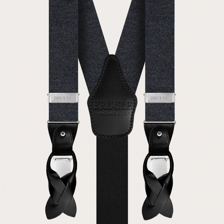 Raffiniertes Herren-Set aus Hosenträgern, Krawatte und Einstecktuch aus melierter grauer Seide
