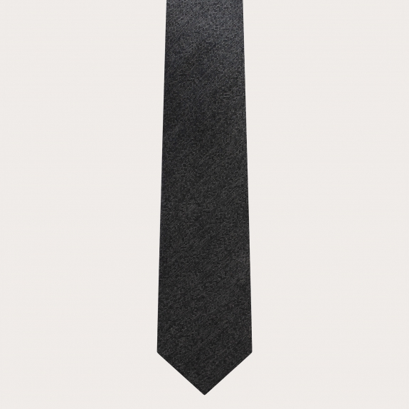 BRUCLE Refined men's set of suspenders, tie and pocket square in melange grey silk