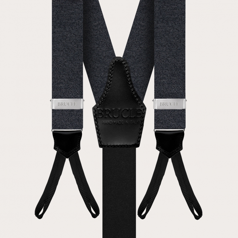 Melange grey set of suspenders with buttonholes, pochette and bow tie