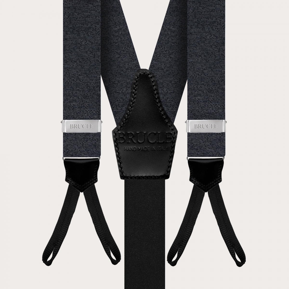 BRUCLE Melange grey set of suspenders with buttonholes, pochette and bow tie