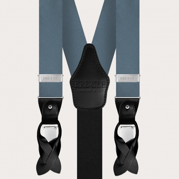 BRUCLE Elegante Hosenträger, Fliege und Pochette aus dusty blue Seide