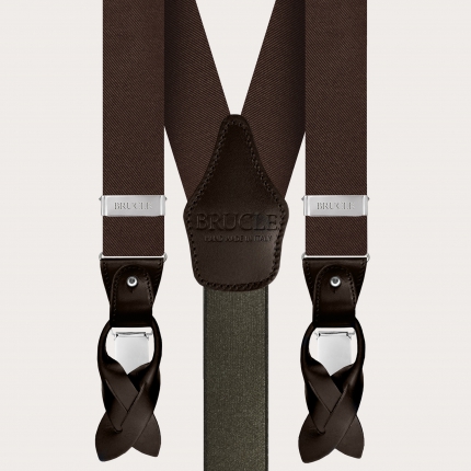 Elegant set of suspenders, bow tie and pocket square in brown