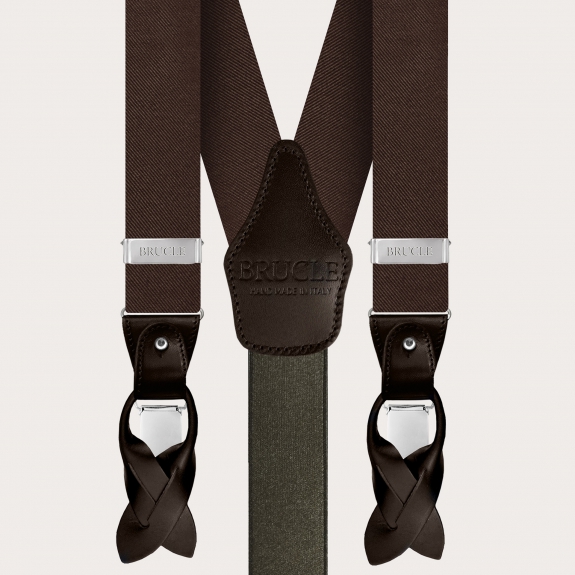 BRULCLE Elegant set of suspenders, necktie and pocket square in brown