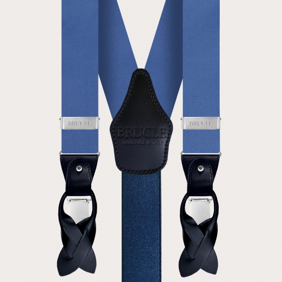 BRUCLE Coordinated set of suspenders and bow tie, light blue silk satin