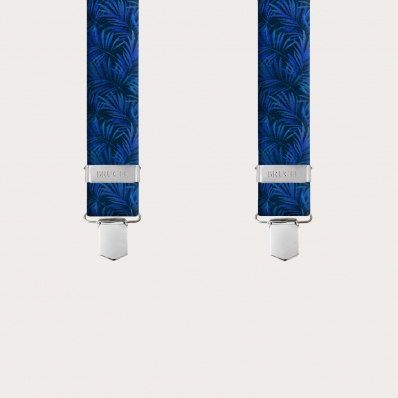 BRUCLE Bretelle elastiche effetto raso, blu con foglie di palma