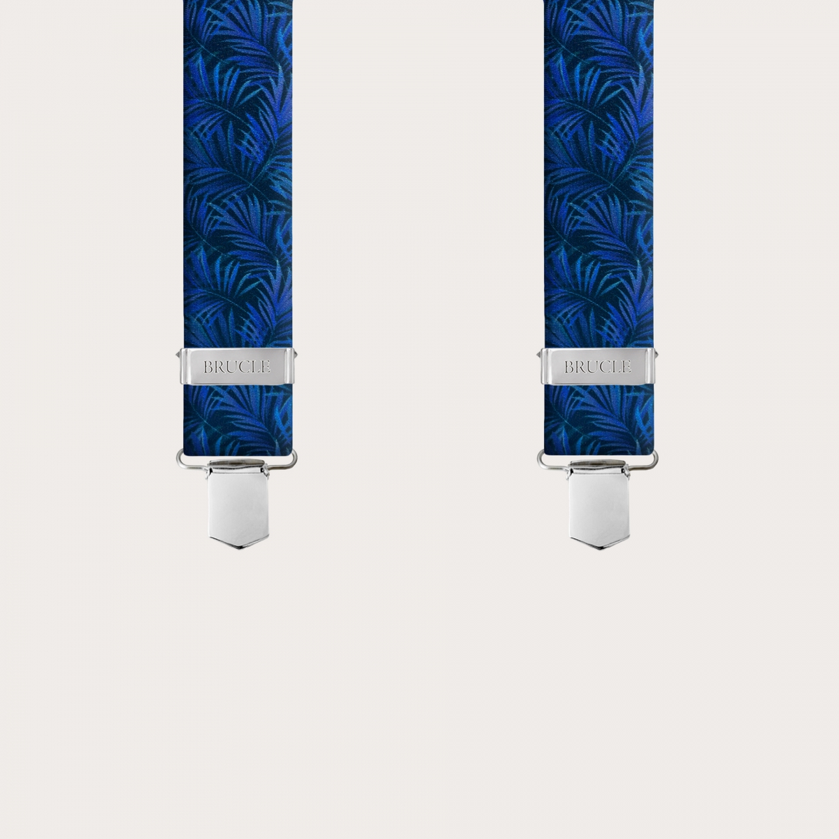 BRUCLE Elastische Hosenträger in Satin-Optik, blau mit Palmblättern