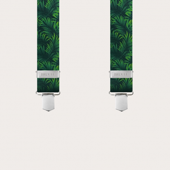 BRUCLE Elastic satin-effect suspenders, green with palm leaves