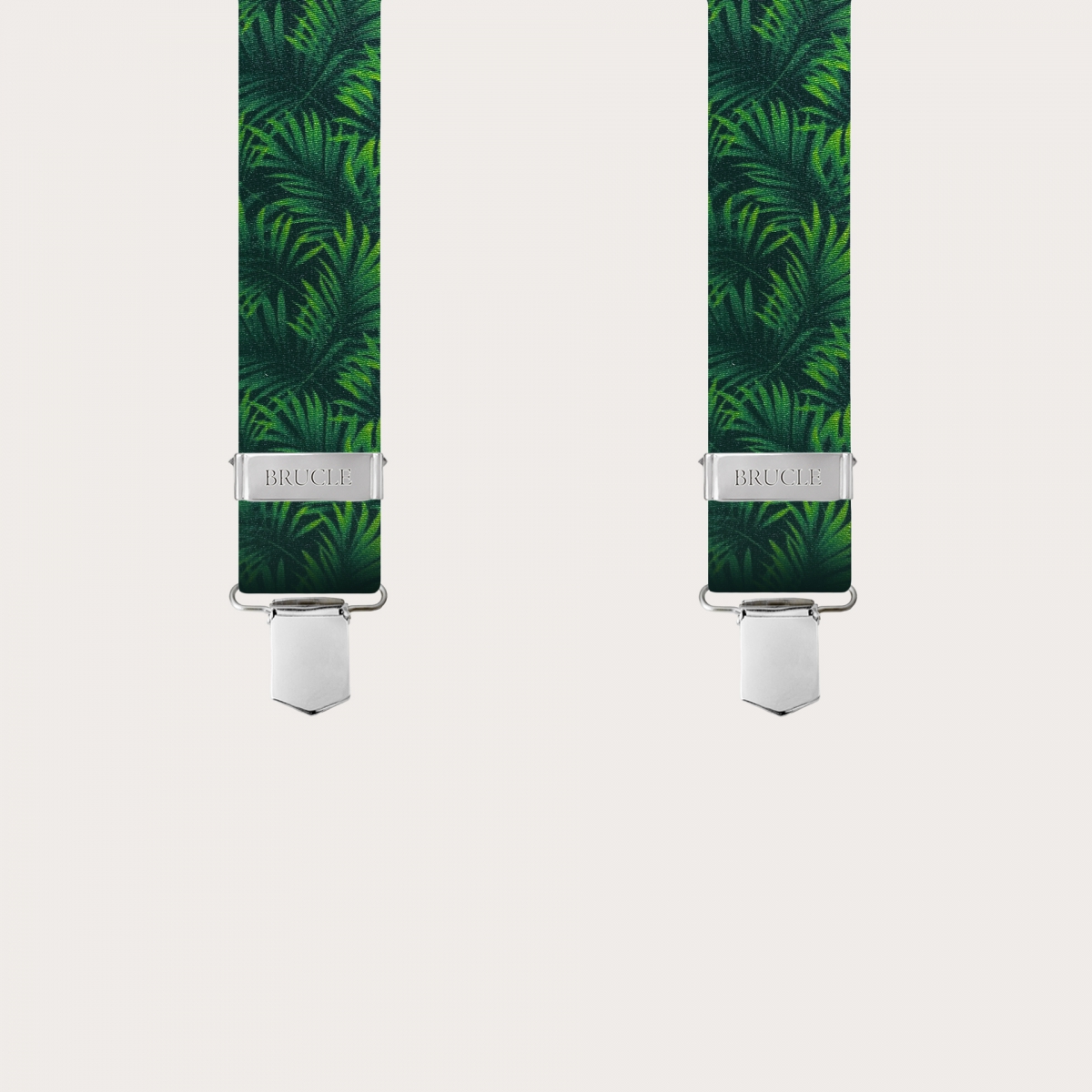 BRUCLE Elastic satin-effect suspenders, green with palm leaves