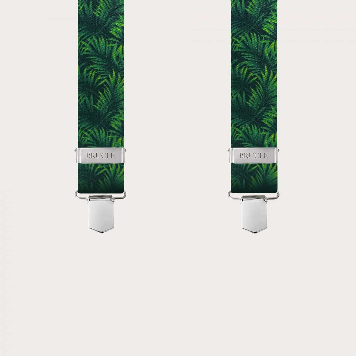 BRUCLE Elastische Hosenträger in Satin-Optik, grün mit Palmblättern