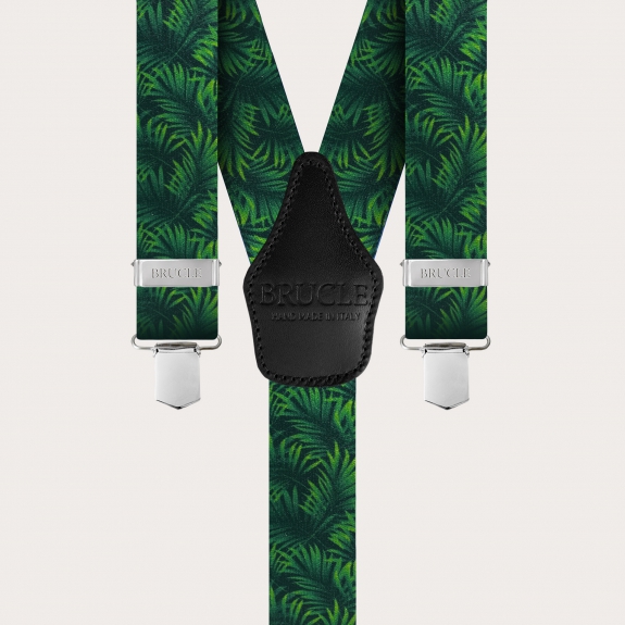 BRUCLE Bretelle elastiche effetto raso, verde con foglie di palma