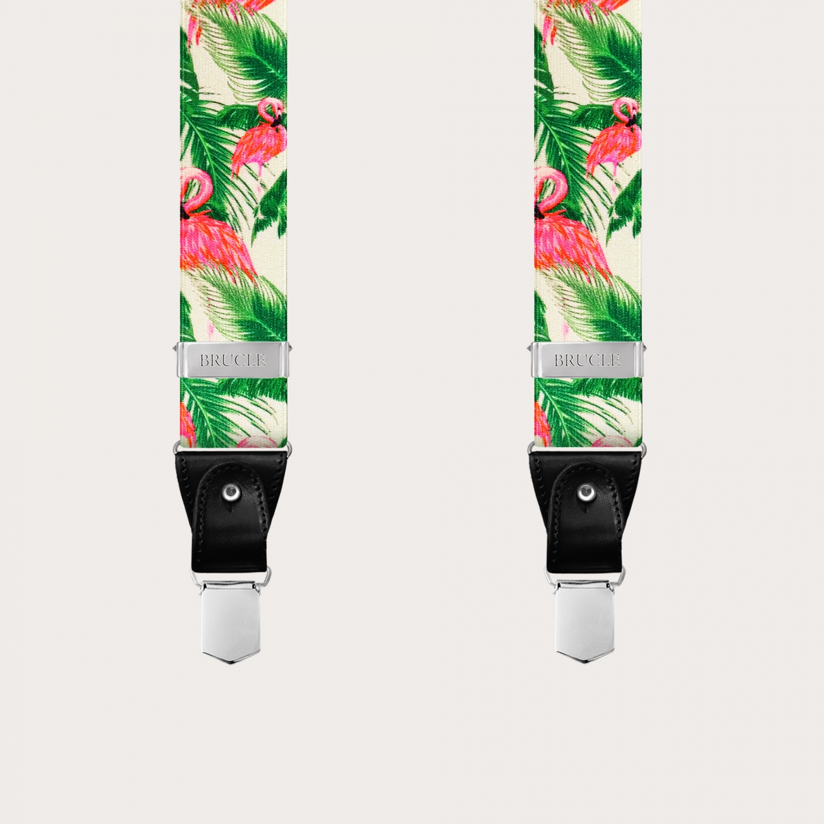 BRUCLE Nickelfreie Unisex-Hosenträger, Flamingo-Muster