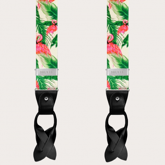 BRUCLE Unisex nickel free suspenders, flamingo pattern
