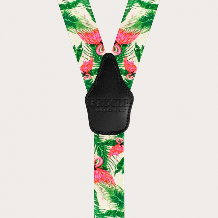 Unisex nickel free suspenders, flamingo pattern