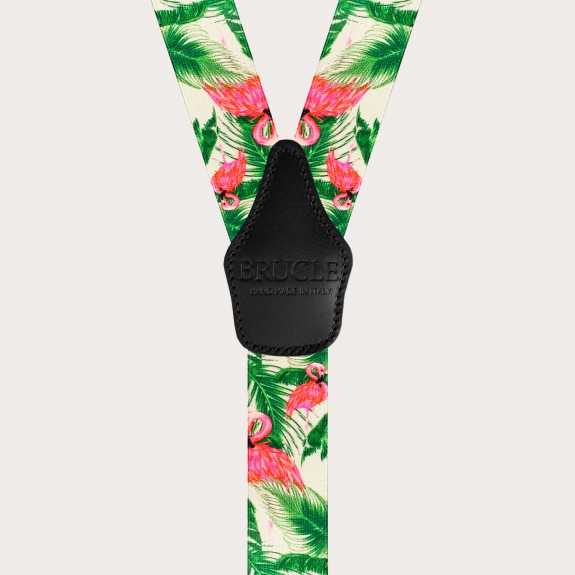 BRUCLE Nickelfreie Unisex-Hosenträger, Flamingo-Muster