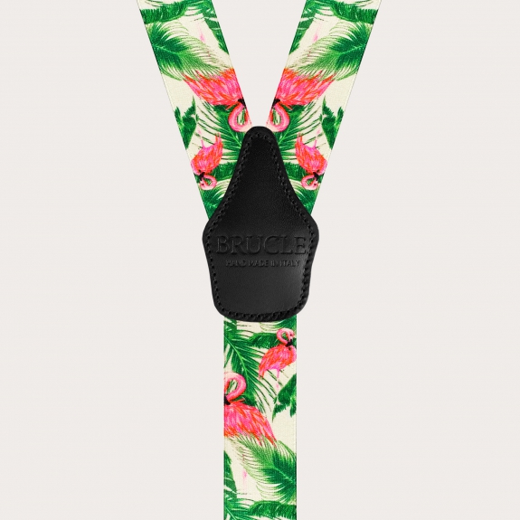 BRUCLE Unisex nickel free suspenders, flamingo pattern