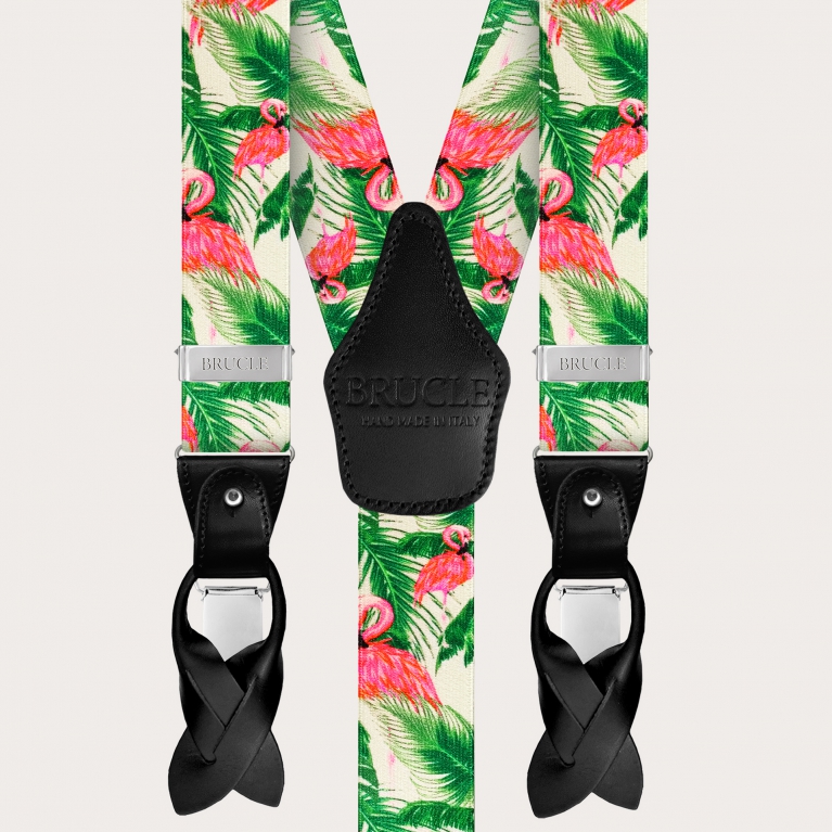 Unisex nickel free suspenders, flamingo pattern