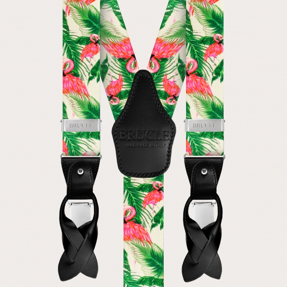 BRUCLE Unisex nickel free suspenders, flamingo pattern