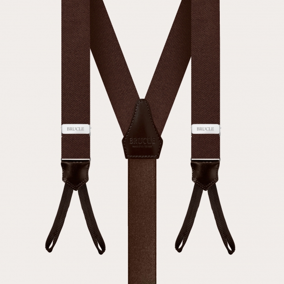 BRUCLE Elegante conjunto de tirantes finos con ojales y lazo en seda marrón