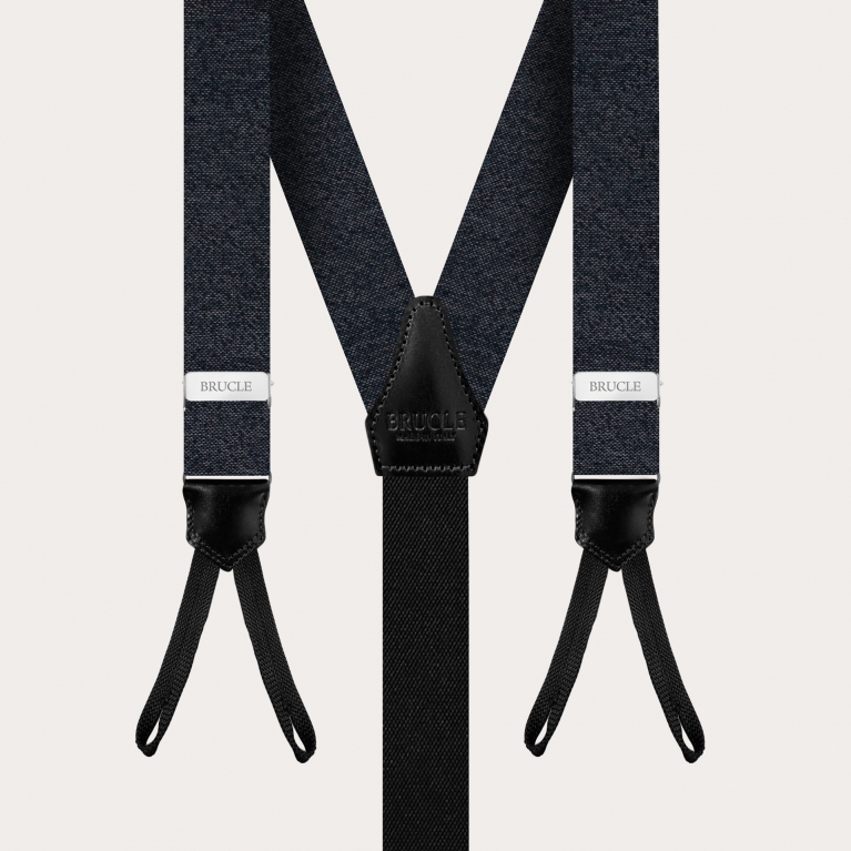 Melange grey set of suspenders with buttonholes, pochette and necktie