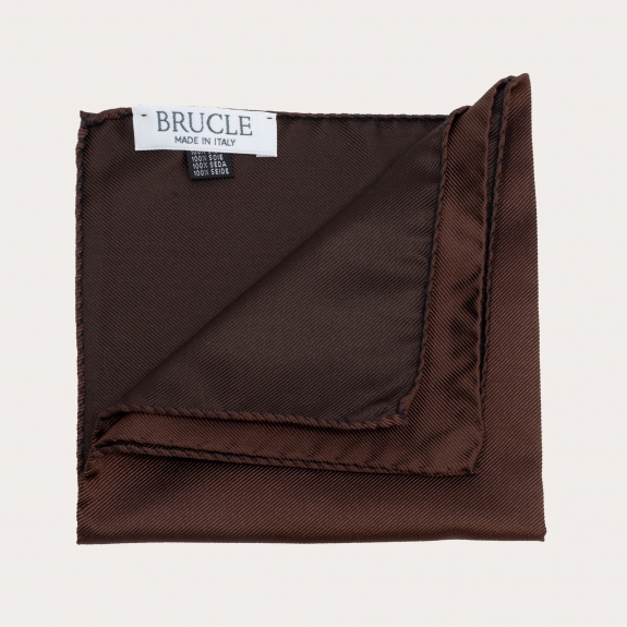 BRUCLE Elegant set of suspenders with buttonholes, tie and pocket square in brown silk