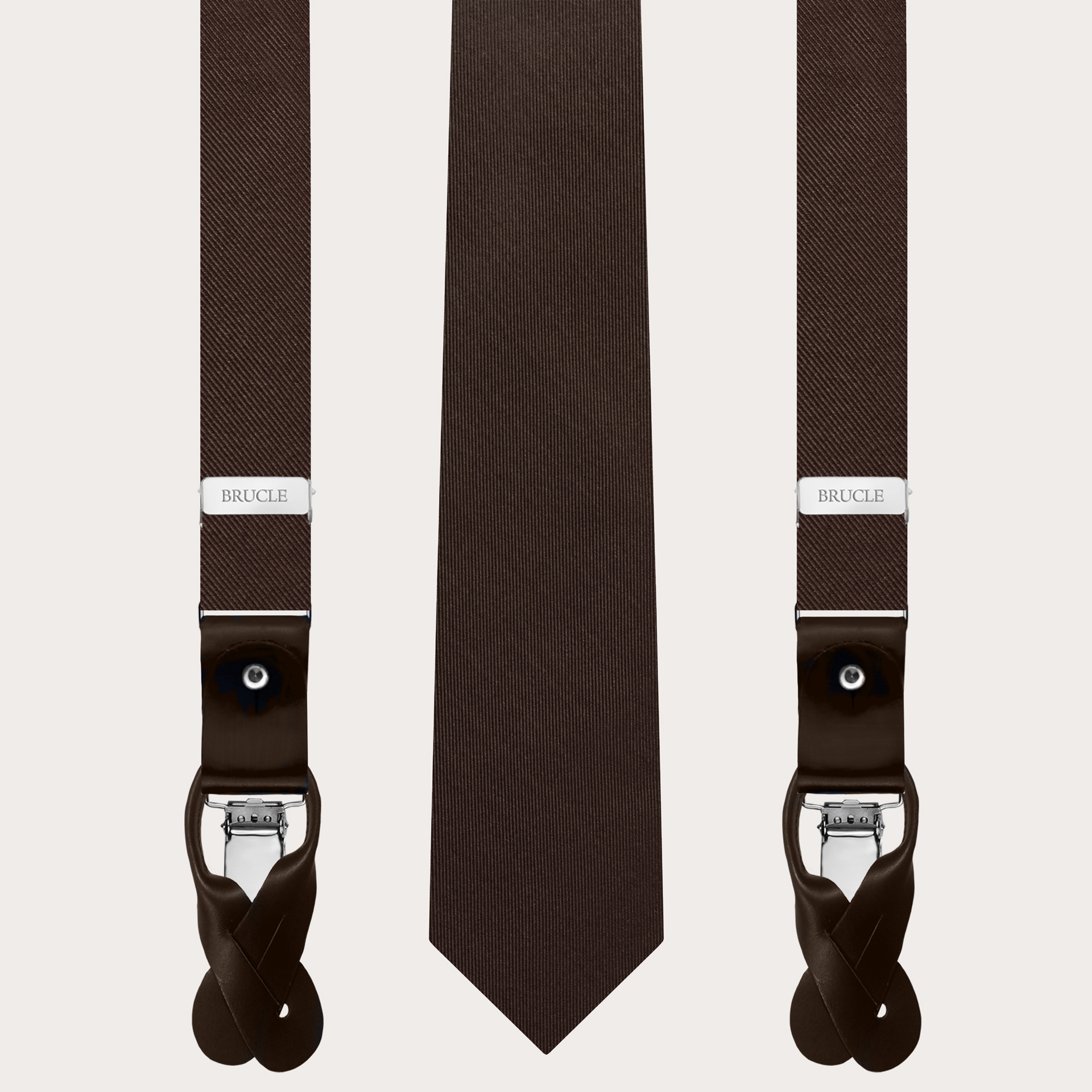 TigerTie Cravatta In Seta - Marrone Scuro Con Pois Argento - Larghezza 8 Cm, Lunghezza 150 Cm