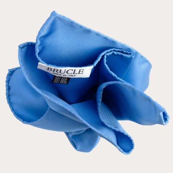BRUCLE Elegante set di bretelle, papillon e pochette in seta azzurra