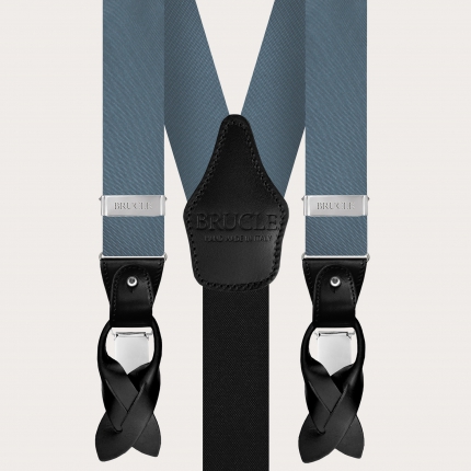Elegant set of suspenders and bow tie in dusty blue color