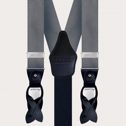 Coordinated set of suspenders and bow tie in elegant grey dotted silk