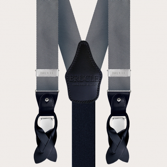 BRUCLE Coordinated set of suspenders and bow tie in elegant grey dotted silk