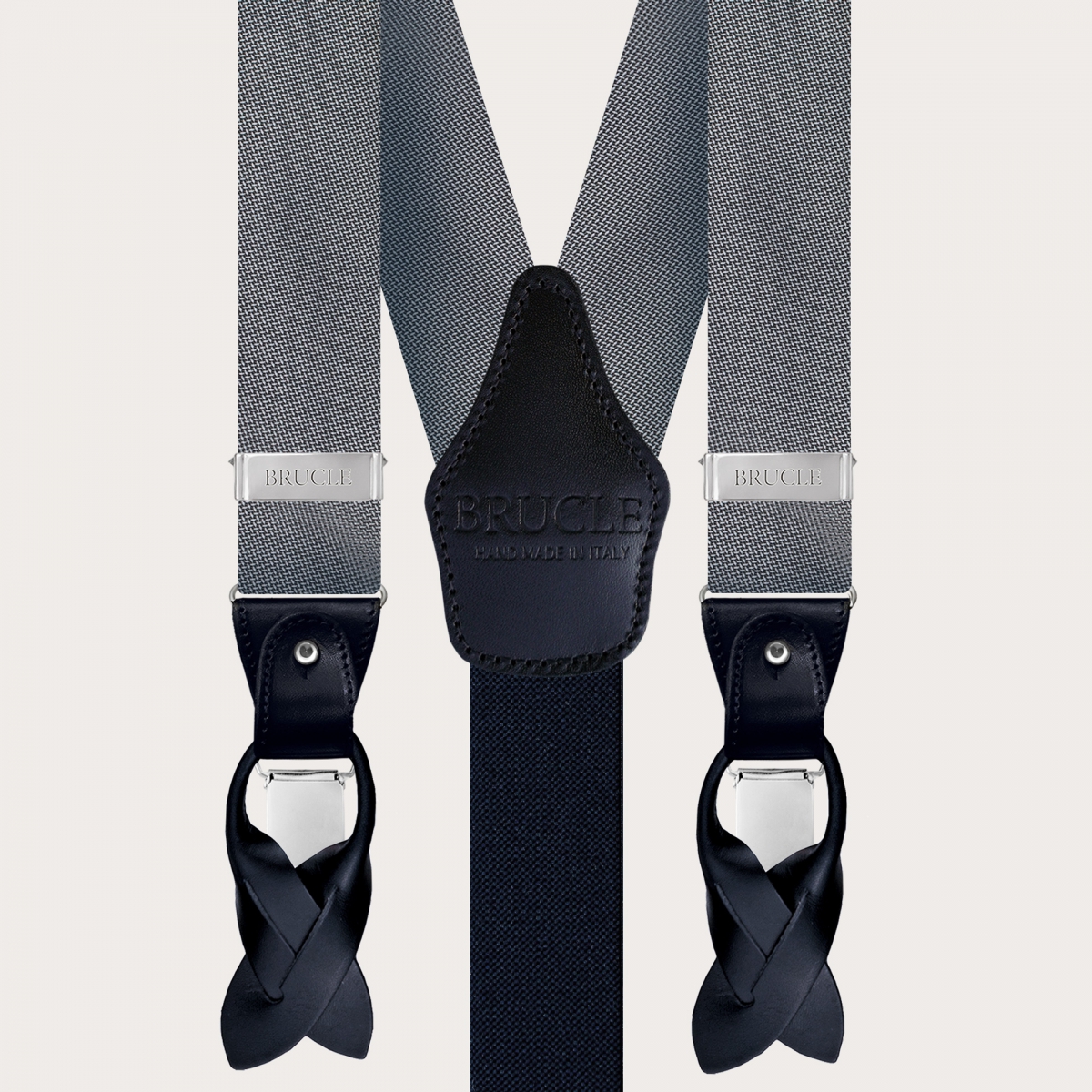 BRUCLE Conjunto de tirantes y corbata a juego en elegante seda gris topos